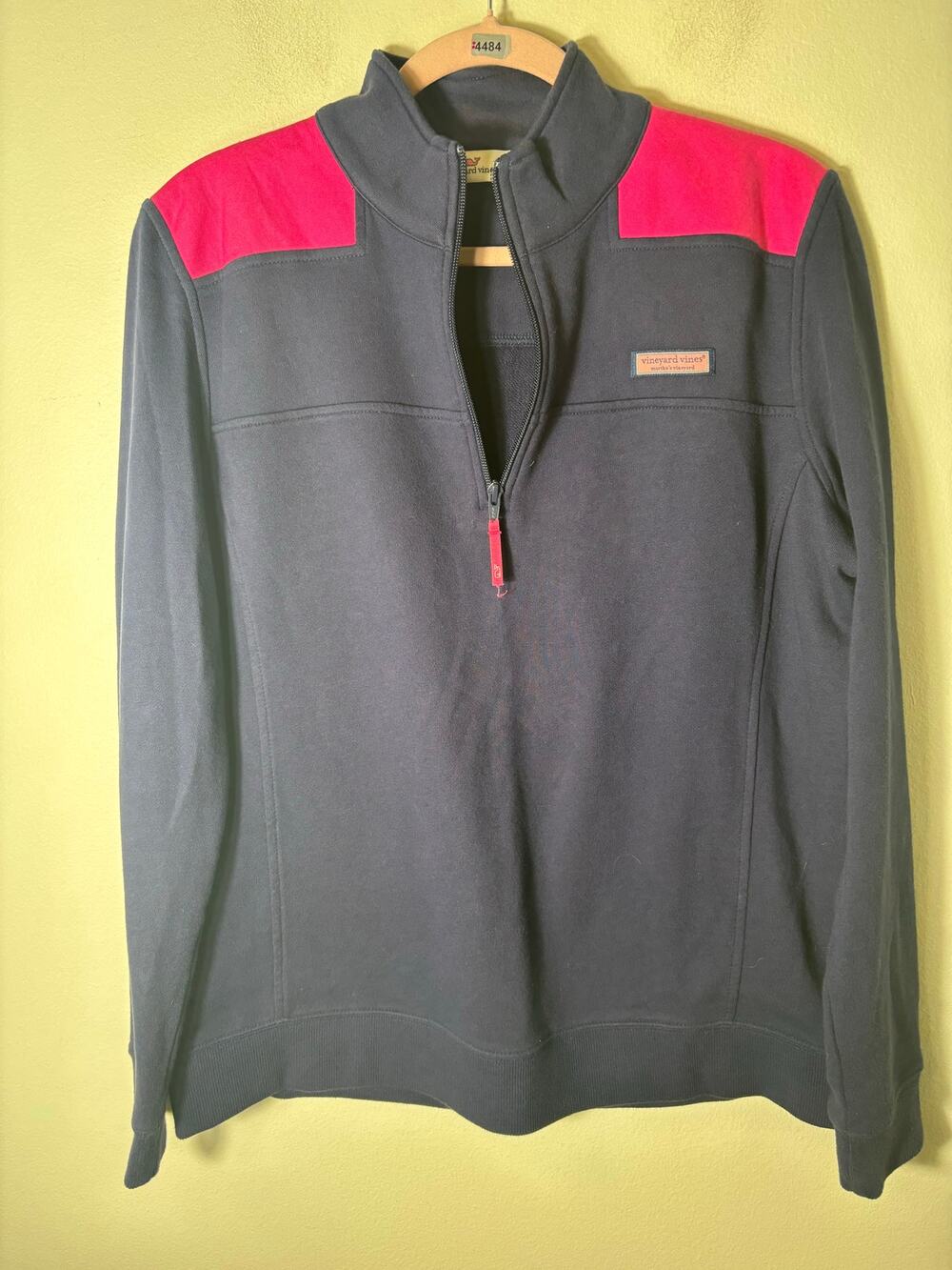 Vineyard Vines Navy and Pink 1/4 Zip Pullover Sz L